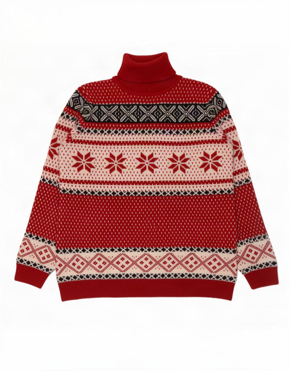 Marco Pecci Ženski pulover s rol izrezom UK 20 2XL Red Fair Isle vuna