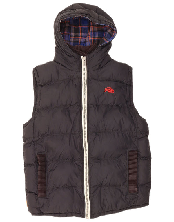 Superdry Mens Hooded Padded Gilet UK 40 Large Black Nylon