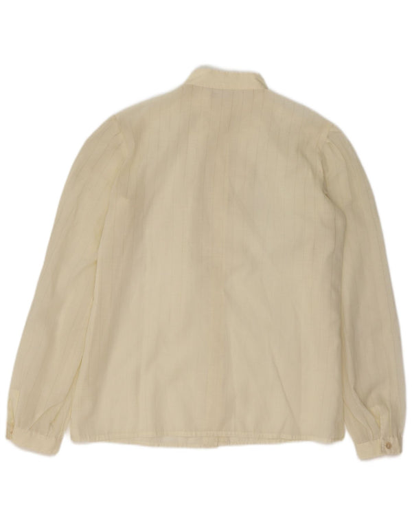 VINTAGE Ženska košulja s volanima sprijeda UK 16 Velika sivobijela prugasta