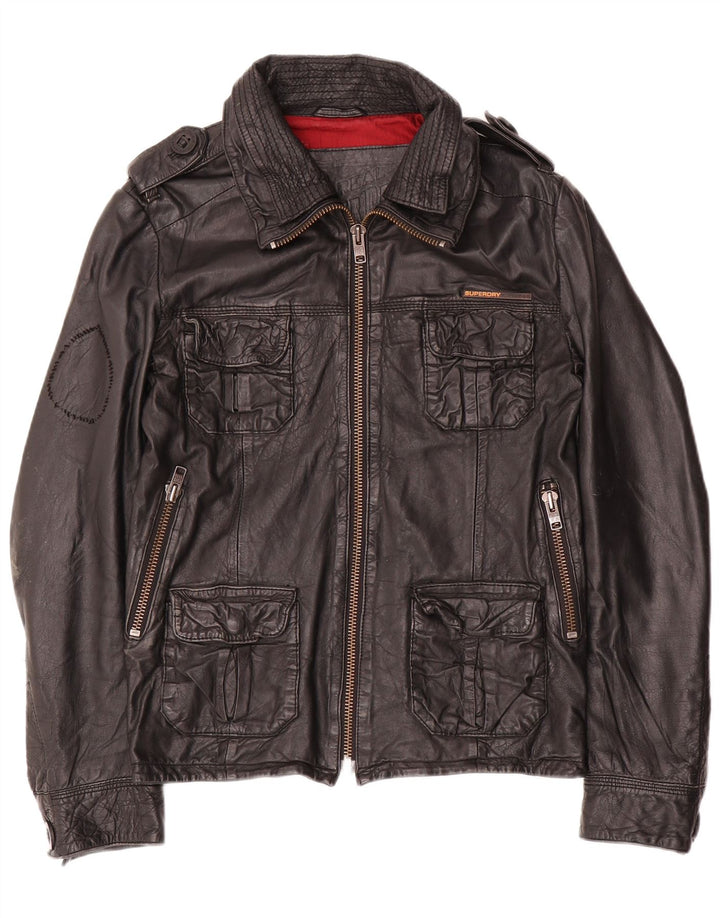 Superdry muška vojna kožna jakna UK 36 Mala crna kožna