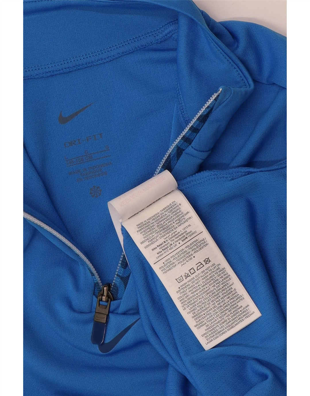 Nike Girls Dri Fit Zip Neck Pulover Top Trenirka 12-13 Years Large Blue