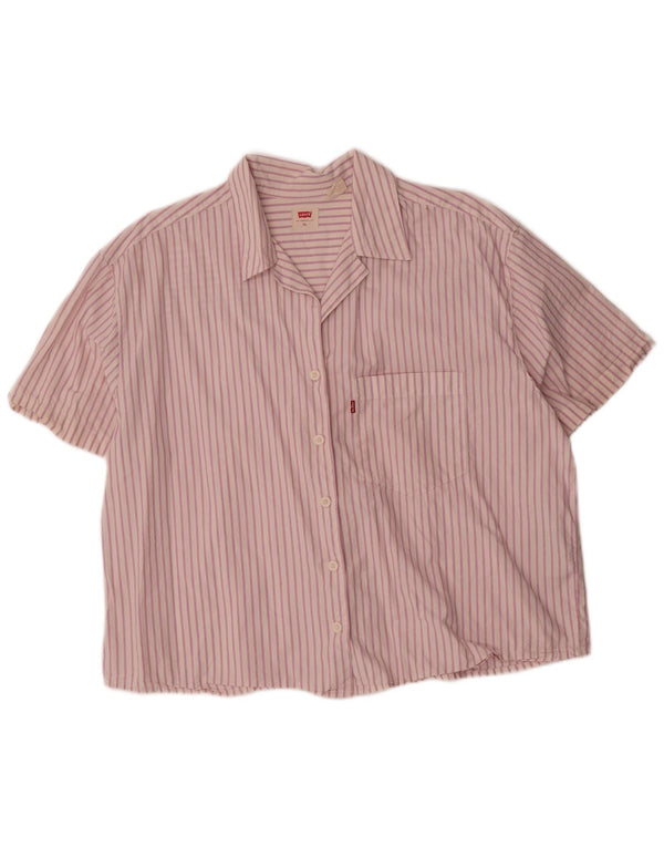 Levi's ženska prevelika košulja kratkih rukava UK 18 XL pamuk s ružičastim prugama