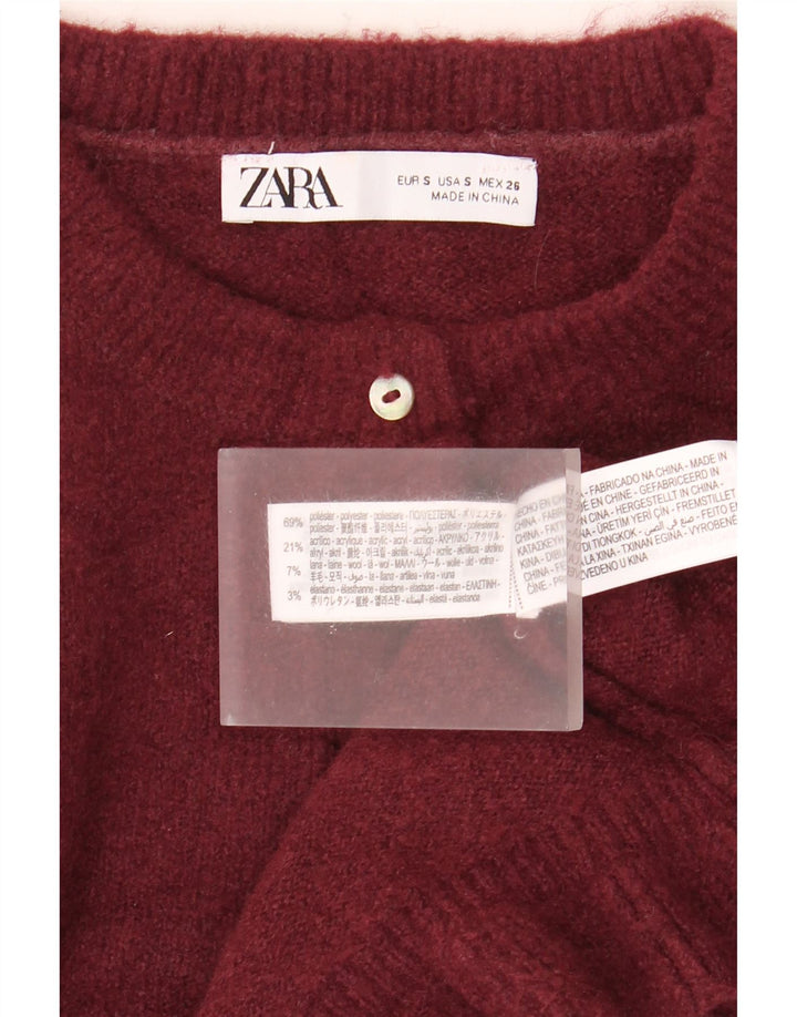 Zara ženski kratki kardigan pulover UK 10 Mali kestenjasti poliester