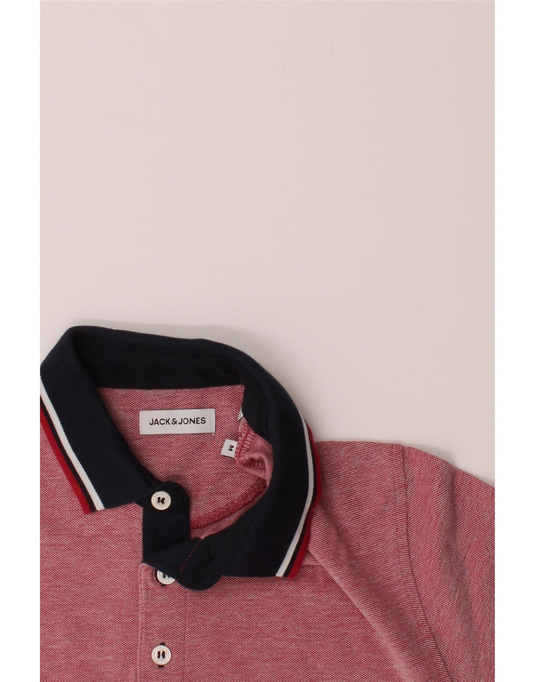 JACK & JONES Mens Polo Shirt Medium Red Flecked Cotton Vintage Jack & Jones and Second-Hand Jack & Jones from Messina Hembry 
