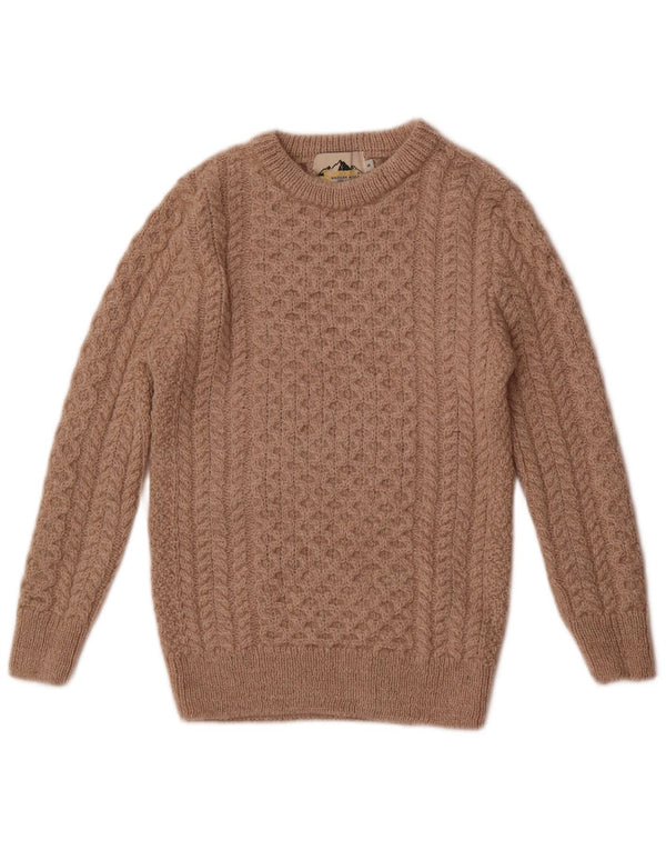 Vintage ženski džemper s veznim izrezom UK 10 Mala bež merino vuna