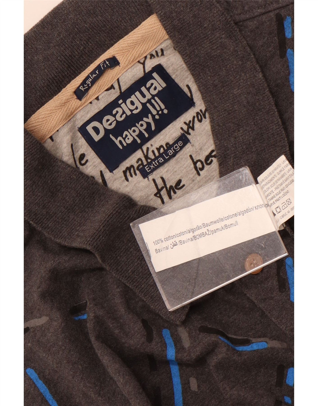 Desigual muška obična polo majica dugih rukava XL sivi karirani pamuk