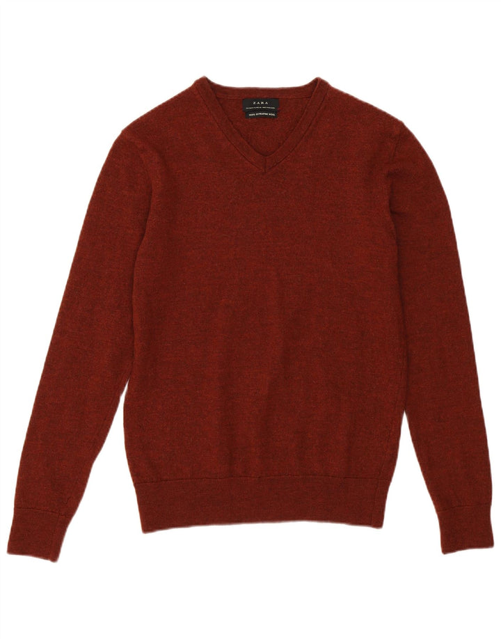 ZARA ženski kratki džemper s V-izrezom UK 12 Srednje smeđa vuna