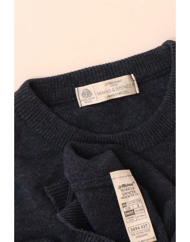 Marks & Spencer muški džemper s okruglim izrezom srednje plave janjeće vune