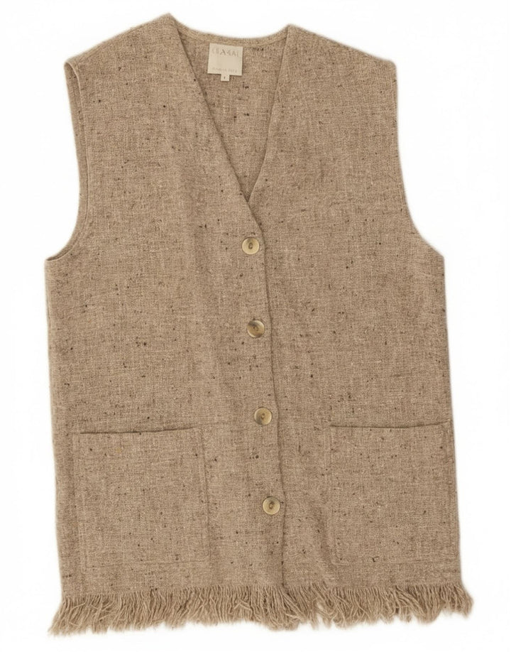 Vintage ženski kardigan džemper bez rukava UK 14 srednje siva vunena vuna