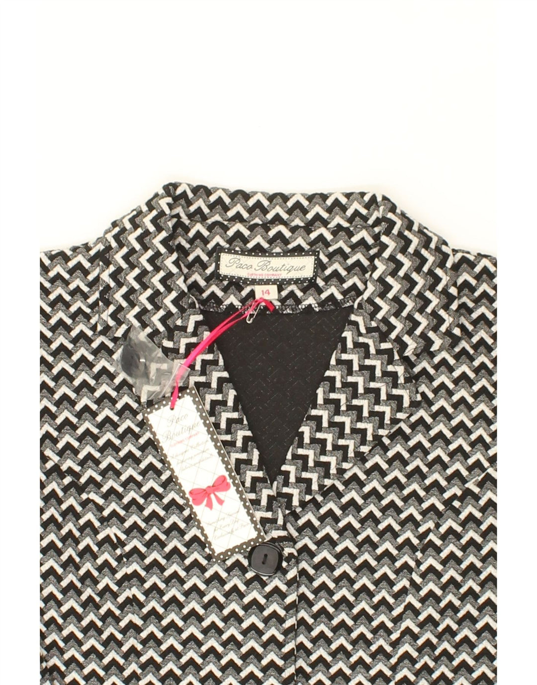VINTAGE Womens 4 Button Blazer Jacket UK 14 Large  Black Geometric Vintage Vintage and Second-Hand Vintage from Messina Hembry 