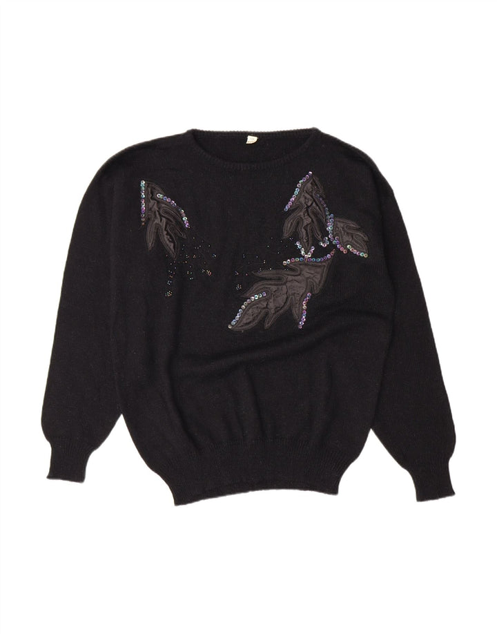 VINTAGE Womens Crew Neck Jumper Sweater Size 40/42 Medium Black