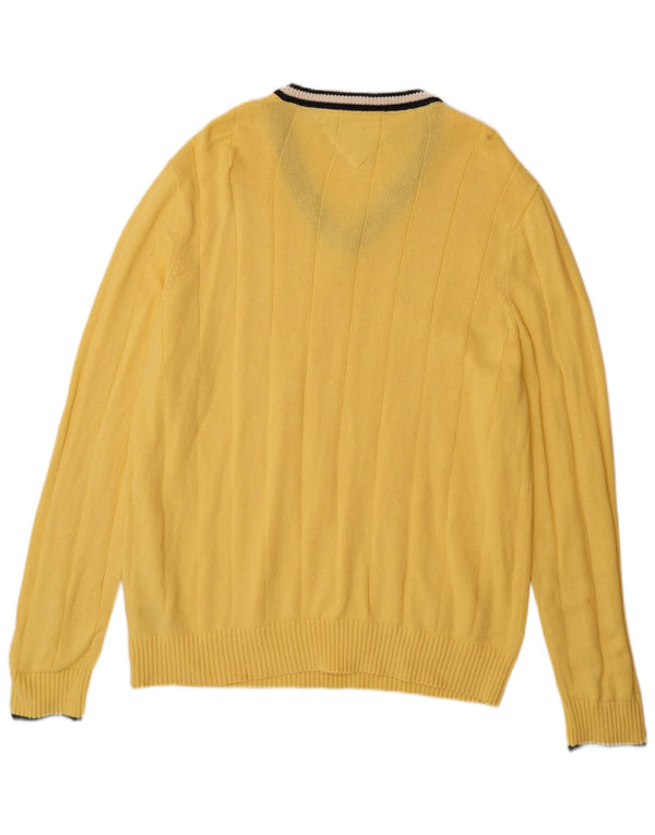 TOMMY HILFIGER Mens V-Neck Jumper Sweater XL Yellow Cotton