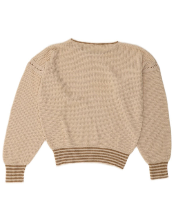 VINTAGE ženski pulover s okruglim izrezom UK 16 Veliki sivobijeli na pruge