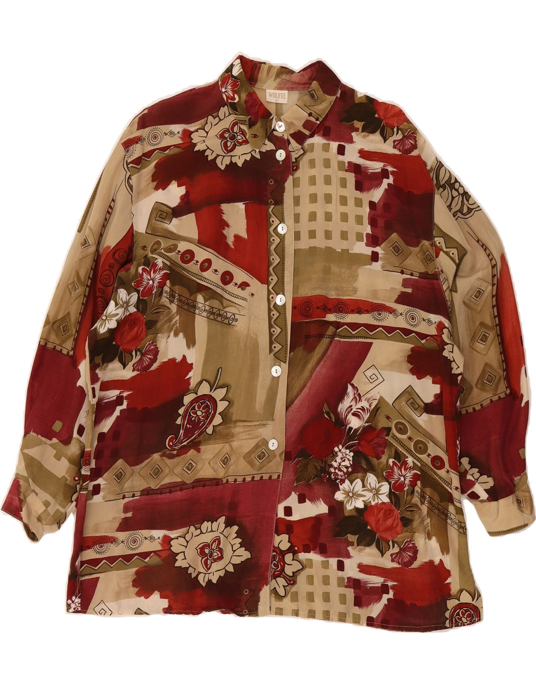 VINTAGE Womens Longline Shirt EU 42 Large Multicoloured Patchwork Cupro Vintage Vintage and Second-Hand Vintage from Messina Hembry 