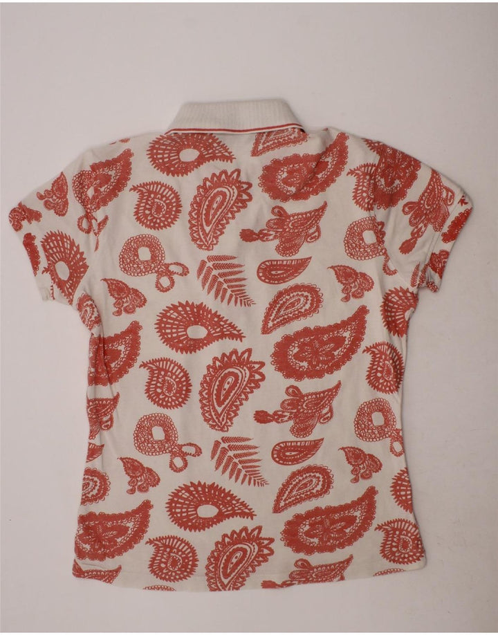 K-WAY Womens Polo Shirt US 6 Medium White Paisley Cotton Vintage K-Way and Second-Hand K-Way from Messina Hembry 