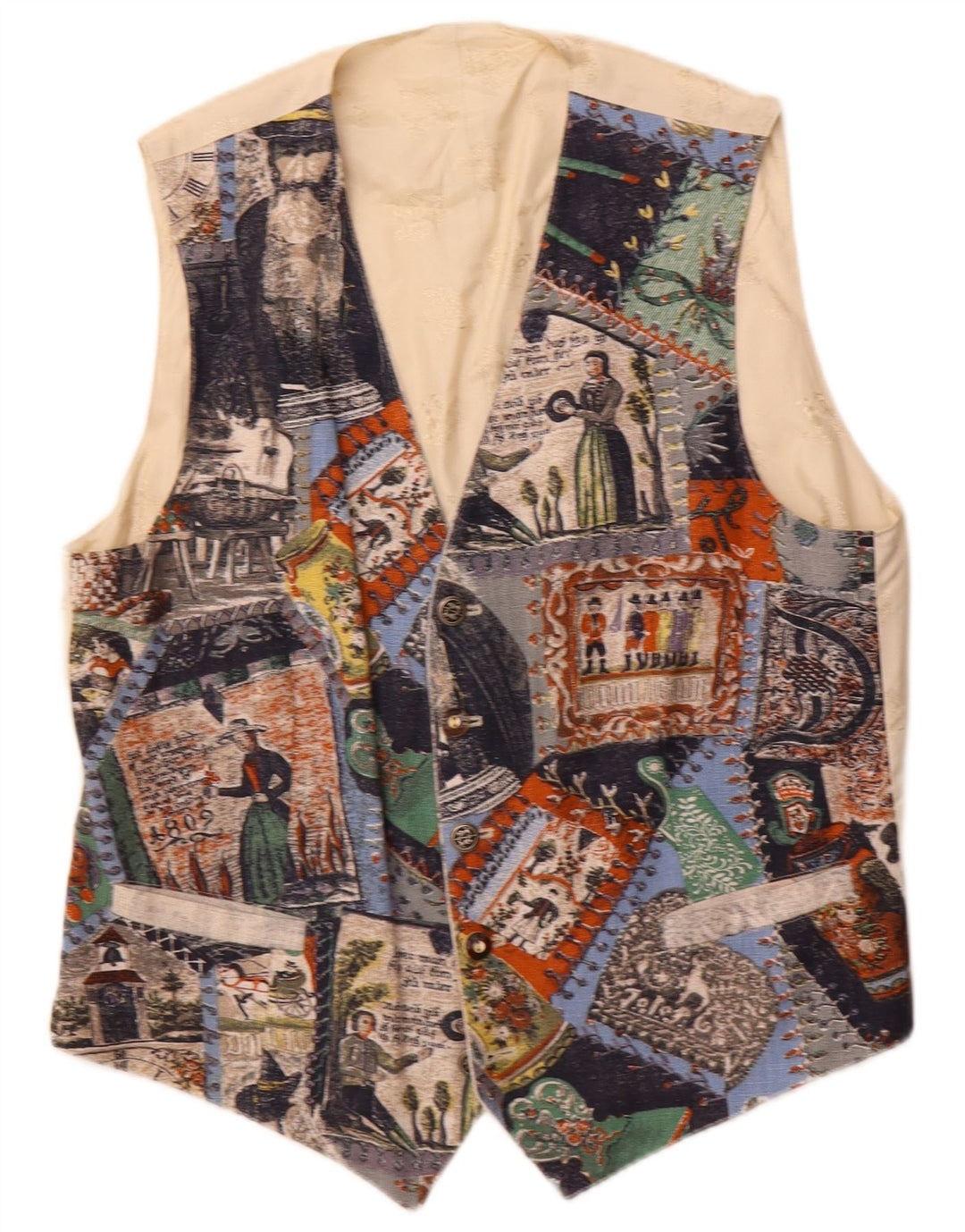 Julius Lang muški grafički prsluk IT 54 XL bež patchwork viskoza