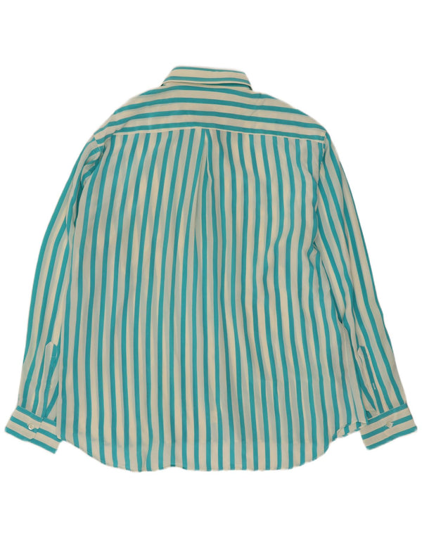 Vintage muška košulja veličina 17 1/2 44 XL tirkizna prugasta svila