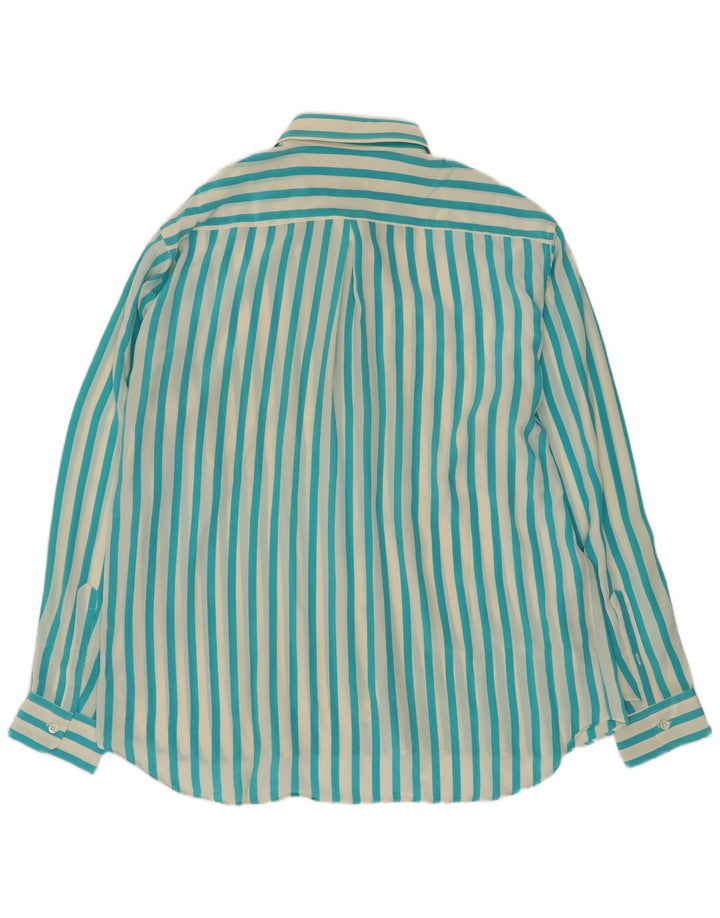 Vintage muška košulja veličina 17 1/2 44 XL tirkizna prugasta svila