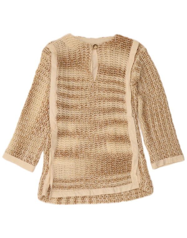 Vintage Womens Button Neck Jumper Sweater UK 10 Small Beige Flecked