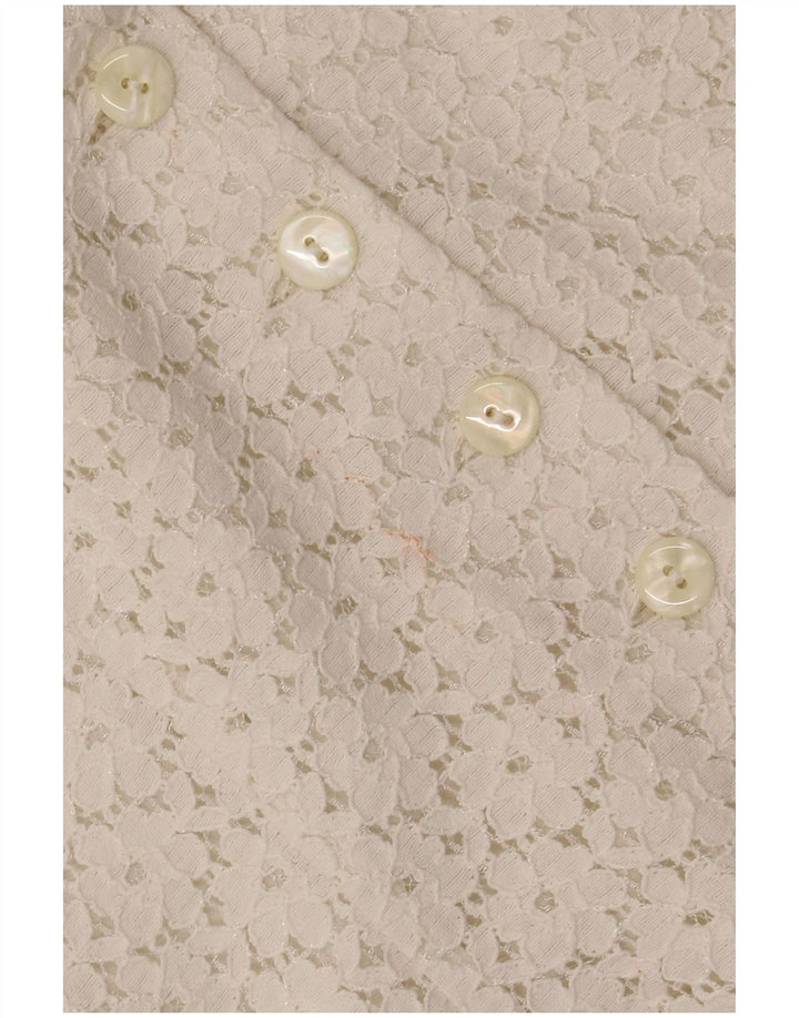 VINTAGE Ženska skraćena košulja bluza kratkih rukava IT 46 Large Off White Floral