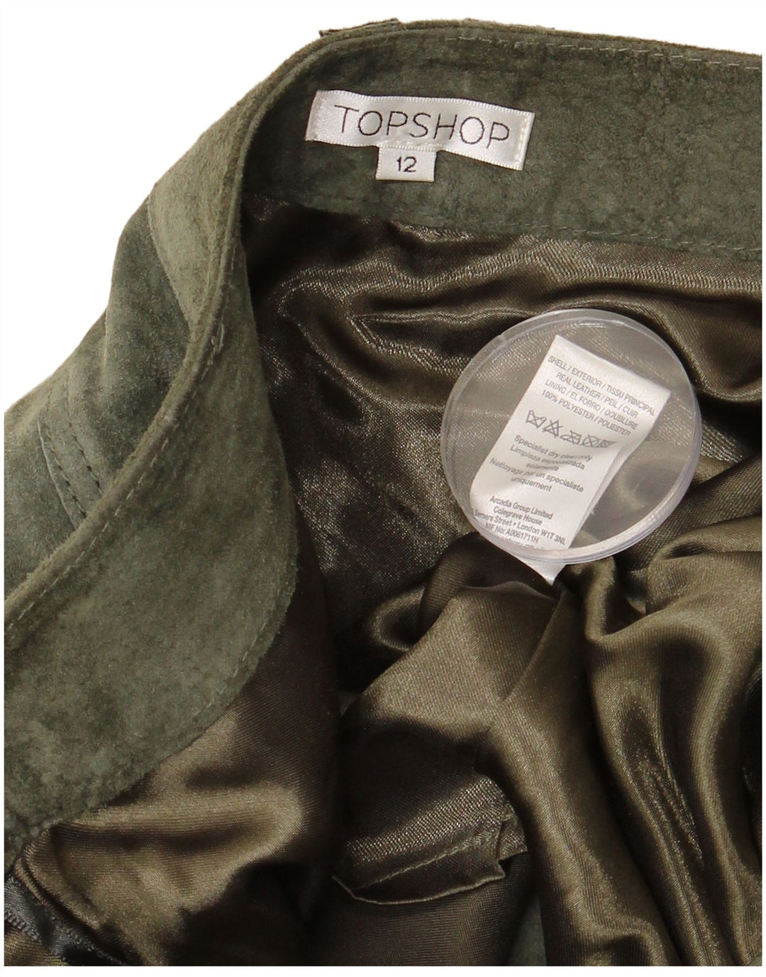 TOPSHOP ženska suknja od brušene kože UK 12 srednje veličine W32 kaki koža