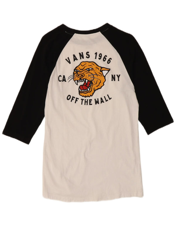 VANS Womens Slim Fit Graphic Top 3/4 Sleeve UK 10 Small White Colourblock
