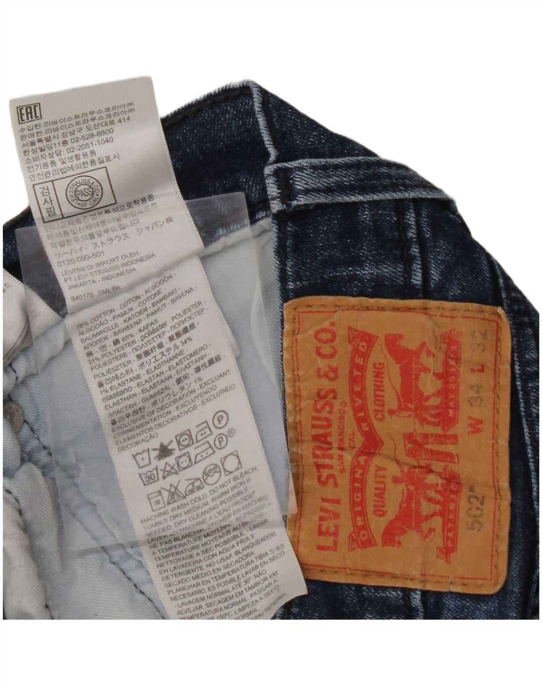 LEVI'S Muške 502 sužene traperice W34 L32 Plavi pamuk