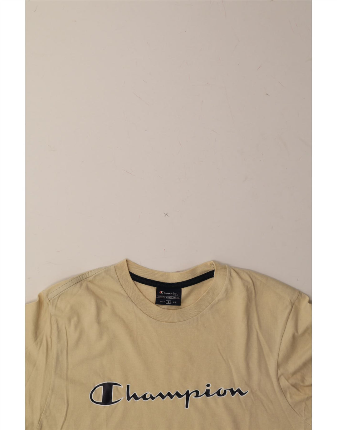 CHAMPION Mens Graphic T-Shirt Top Small Beige Cotton Vintage Champion and Second-Hand Champion from Messina Hembry 