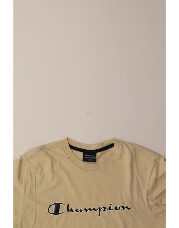 CHAMPION Mens Graphic T-Shirt Top Small Beige Cotton Vintage Champion and Second-Hand Champion from Messina Hembry 