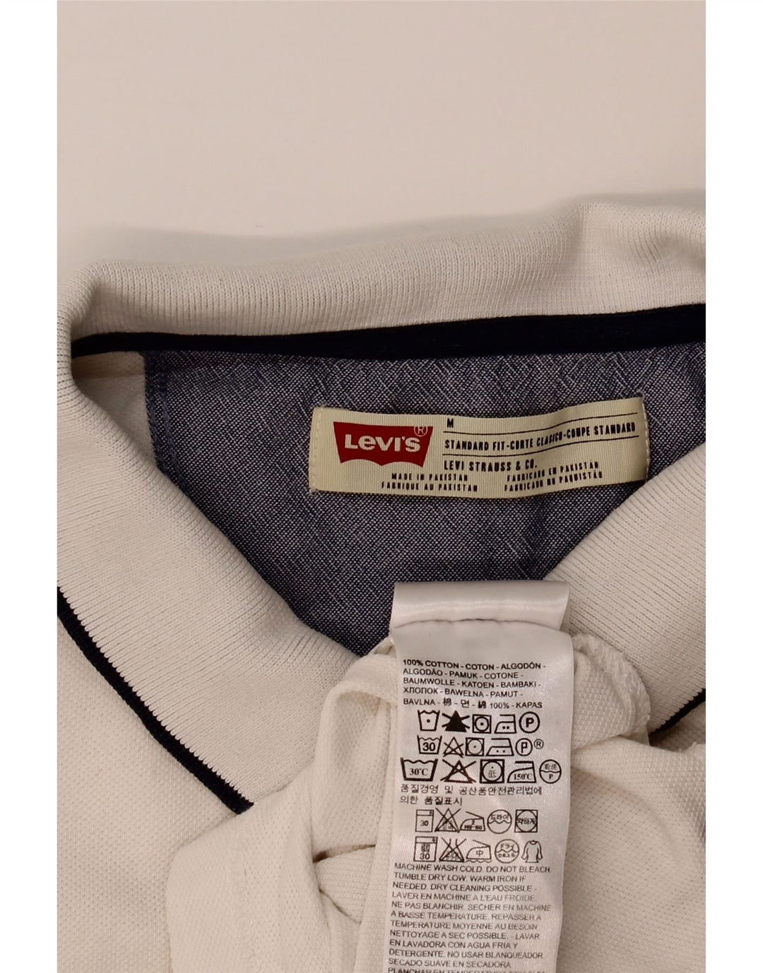 LEVI'S Mens Standard Fit Polo Shirt Medium White Cotton Vintage Levi's and Second-Hand Levi's from Messina Hembry 