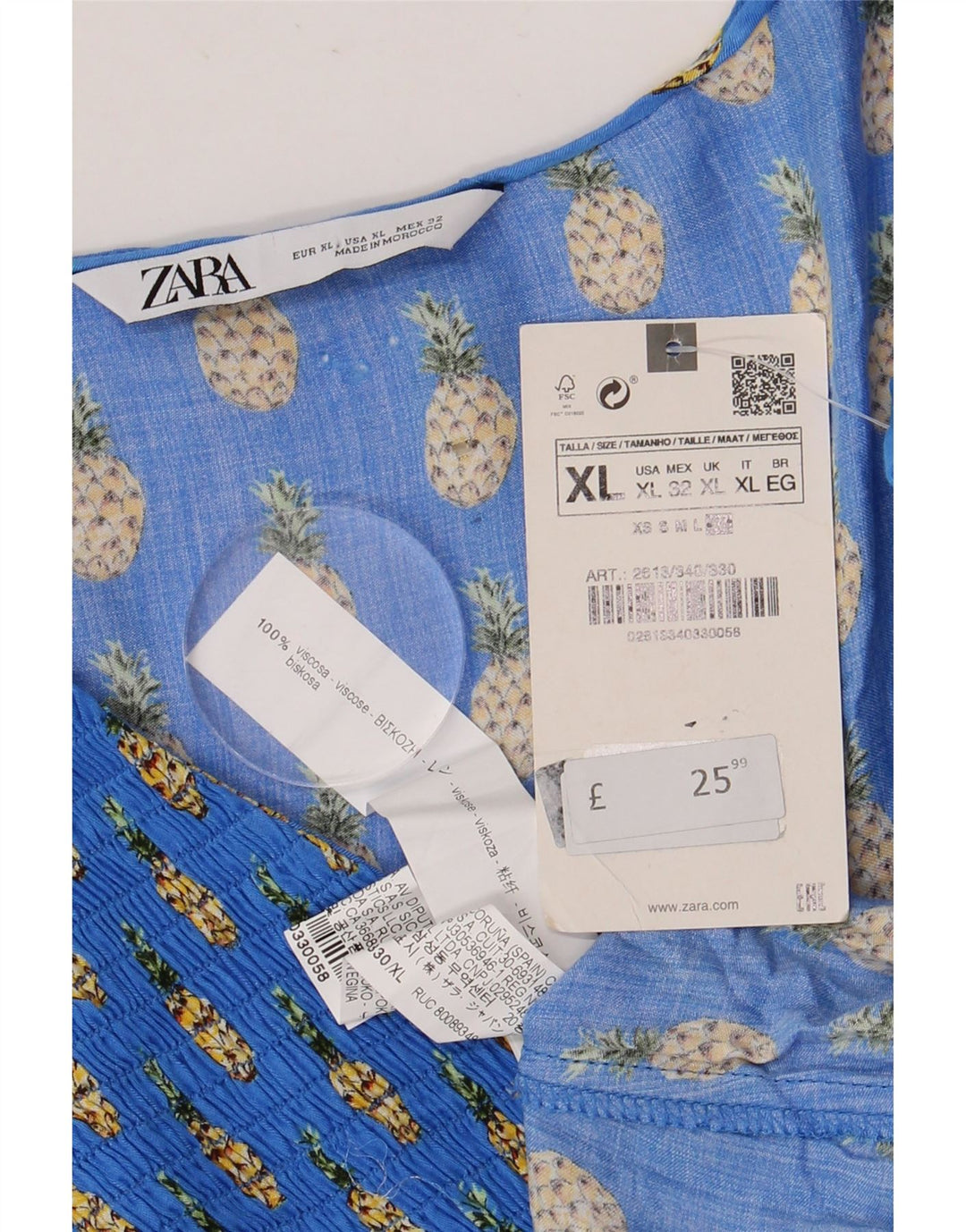 Zara ženski gornji dio bluze s apstraktnim uzorkom 3/4 rukava UK 18 XL plava viskoza