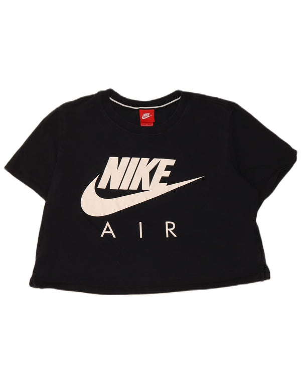 Nike Womens Crop Graphic T-Shirt Top UK 16 Large Black Cotton