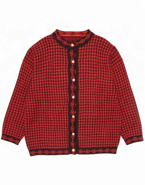 Vintage ženski kardigan džemper UK 18 XL Red Houndstooth Acrylic