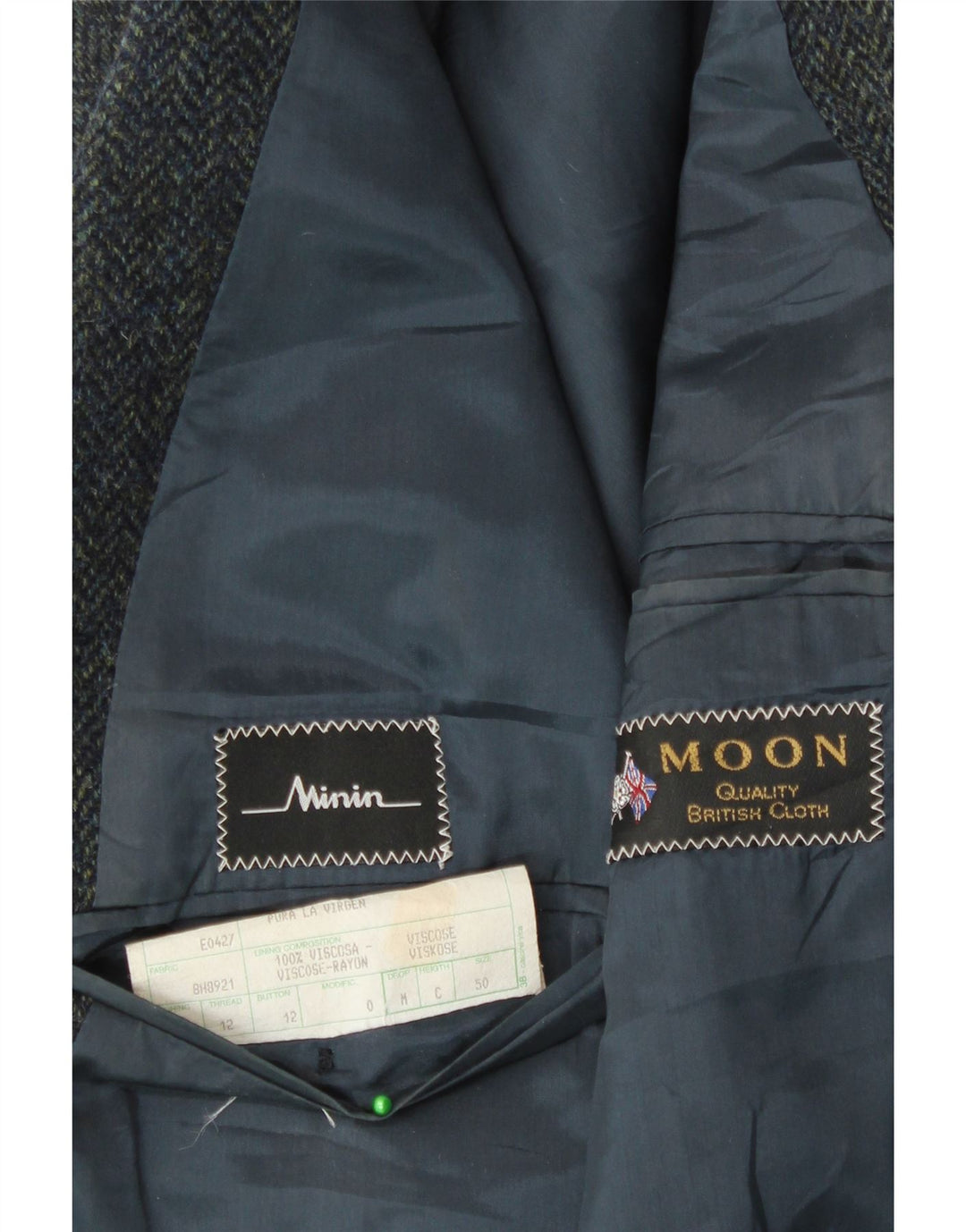 VINTAGE muški sako s 3 gumba IT 50, velika tamnoplava riblja kost