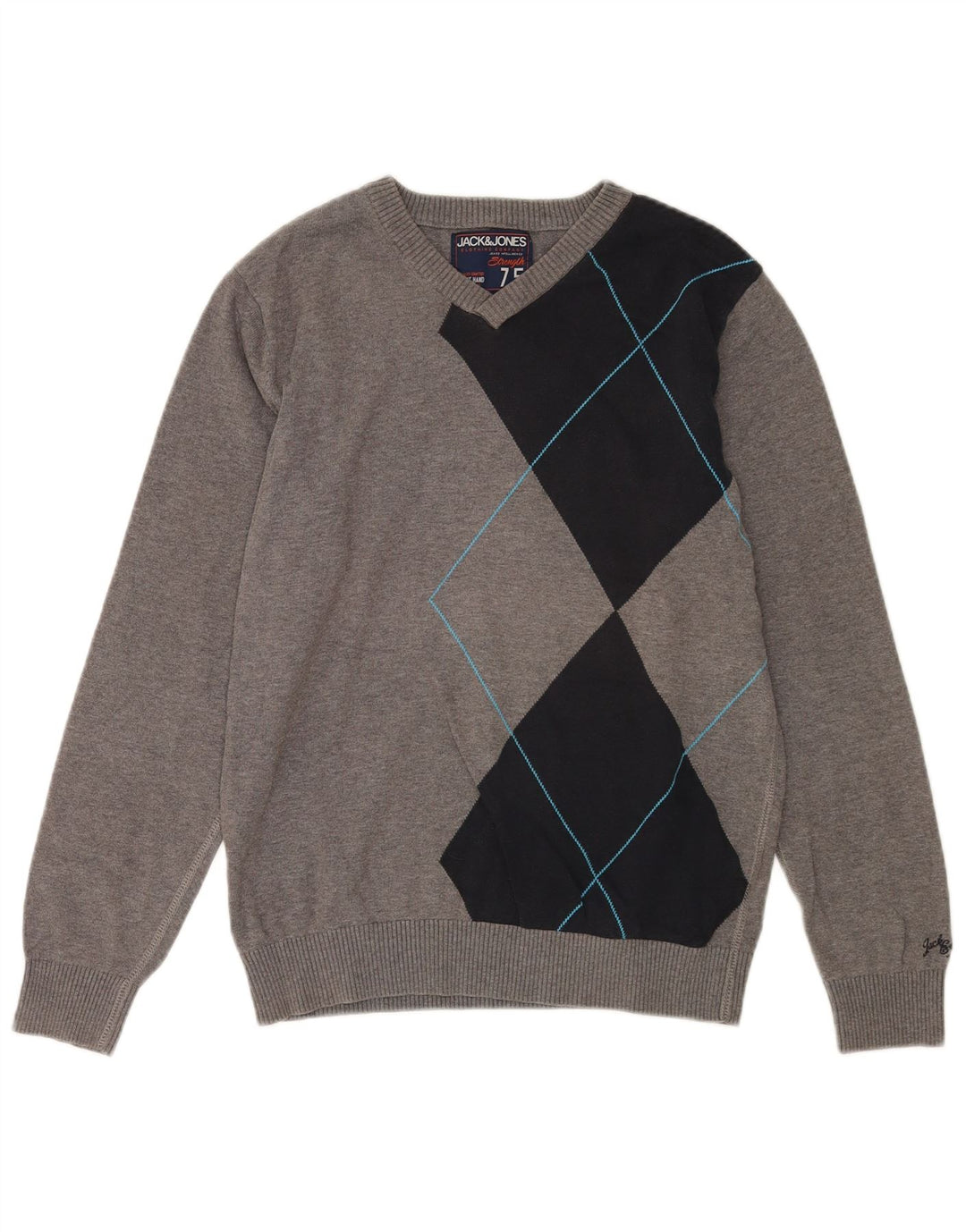 Jack & Jones muški džemper s V-izrezom, srednje sivi pamuk u blokovima boja