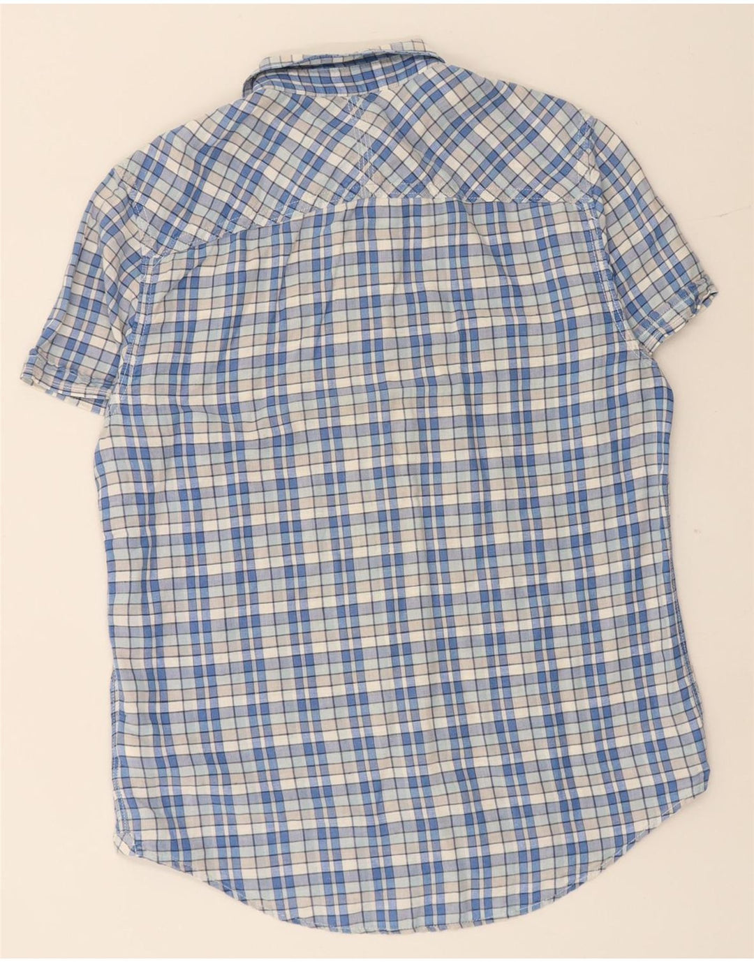 TIMBERLAND Mens Slim Fit Short Sleeve Shirt Medium Blue Check Linen