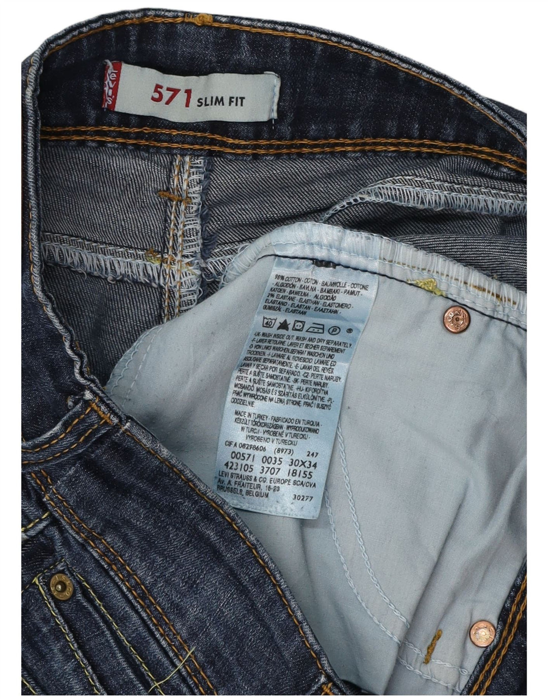 LEVI'S Ženske 571 uske traperice W30 L34 tamnoplavi pamuk