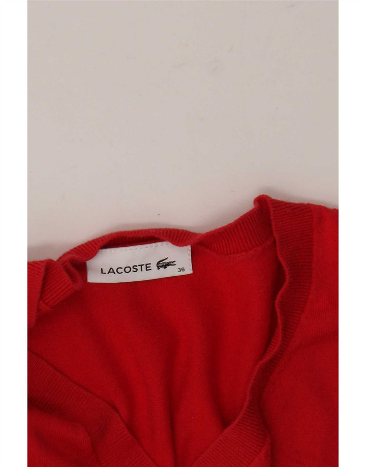 Lacoste ženski džemper s V-izrezom, veličina 36, mala crvena