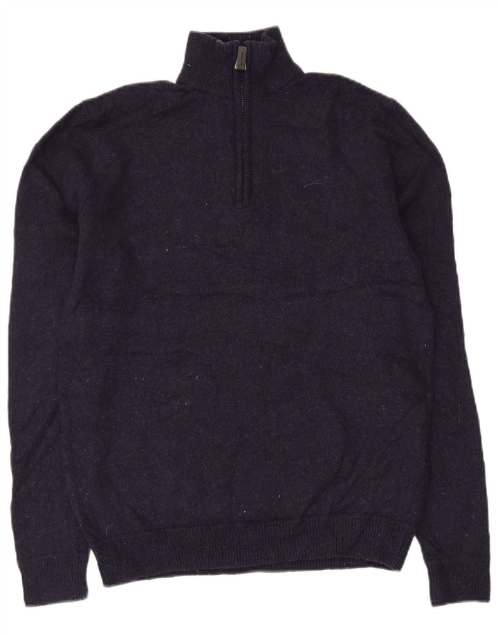 Superdry ženski džemper s izrezom i patentnim zatvaračem UK 14 Srednje tamnoplava vuna