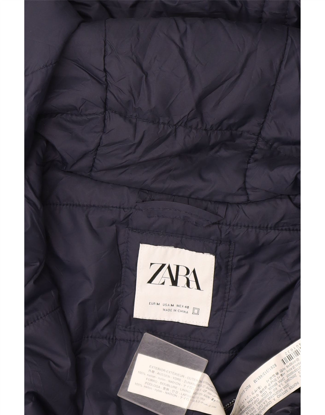 Zara muška podstavljena jakna s kapuljačom UK 38 srednje tamnoplavi najlon