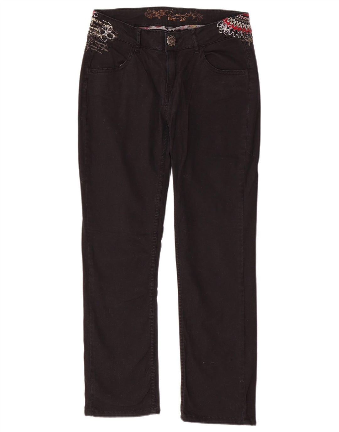 DESIGUAL Ženske ravne ležerne hlače W28 L26 crni pamuk