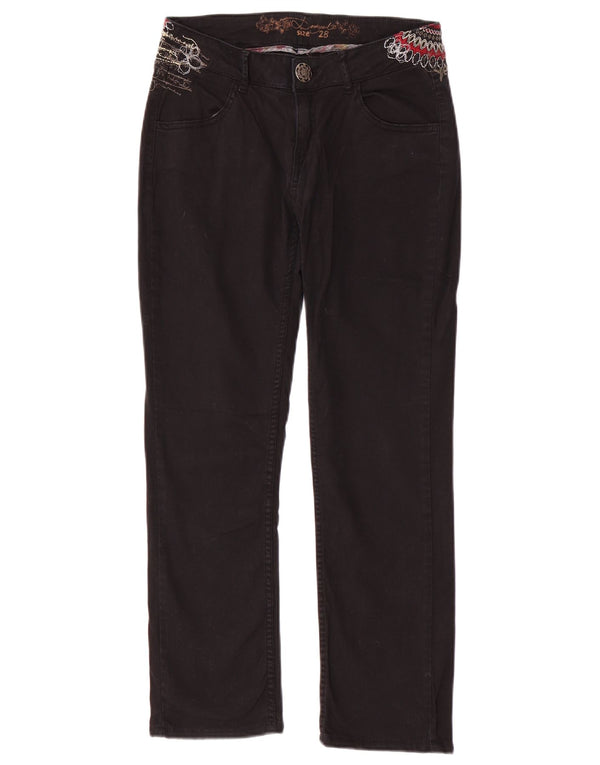 DESIGUAL Ženske ravne ležerne hlače W28 L26 crni pamuk