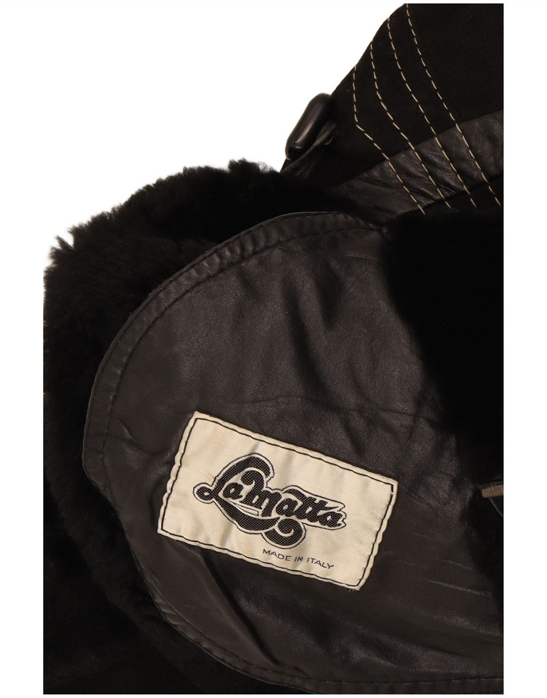 LAMATTA Womens Shearling Jacket IT 46 Large Black Plaid
