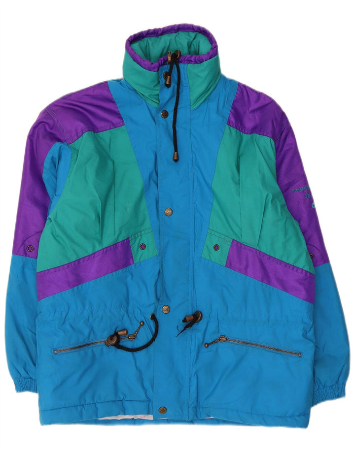 Vintage muška skijaška jakna s kapuljačom UK 38 srednje plavi poliester u boji