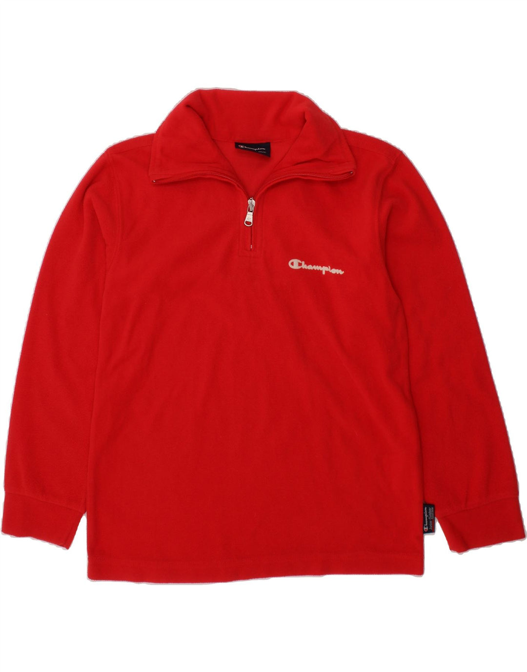 CHAMPION Boys Zip Neck Fleece Jumper 7-8 Years Small Red Polyester Vintage Champion and Second-Hand Champion from Messina Hembry 