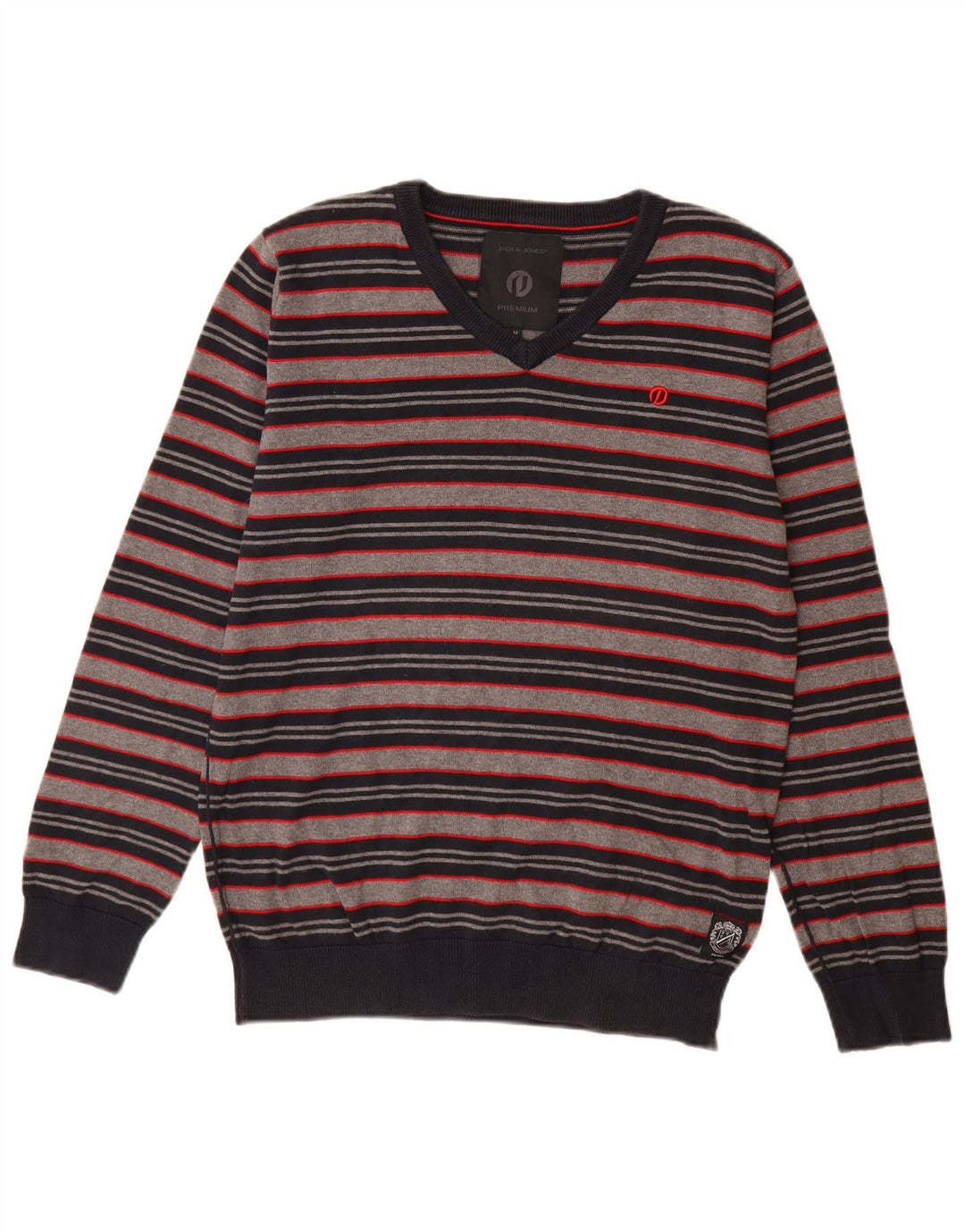 Jack & Jones muški džemper s V-izrezom, pamuk srednje sive pruge