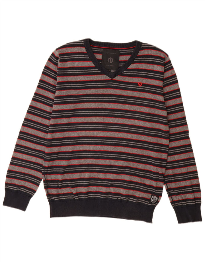 Jack & Jones muški džemper s V-izrezom, pamuk srednje sive pruge