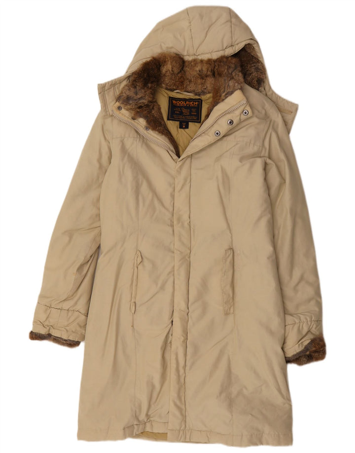 Woolrich ženski podstavljeni kaput s kapuljačom UK 12 srednje bež pamuk