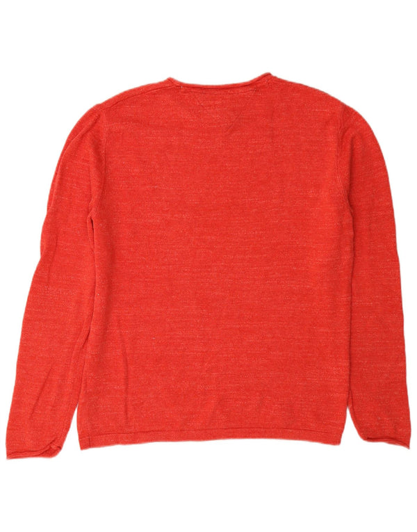 Tommy Hilfiger ženski pulover s velikim veznim izrezom UK 6 XS, crveni pamuk