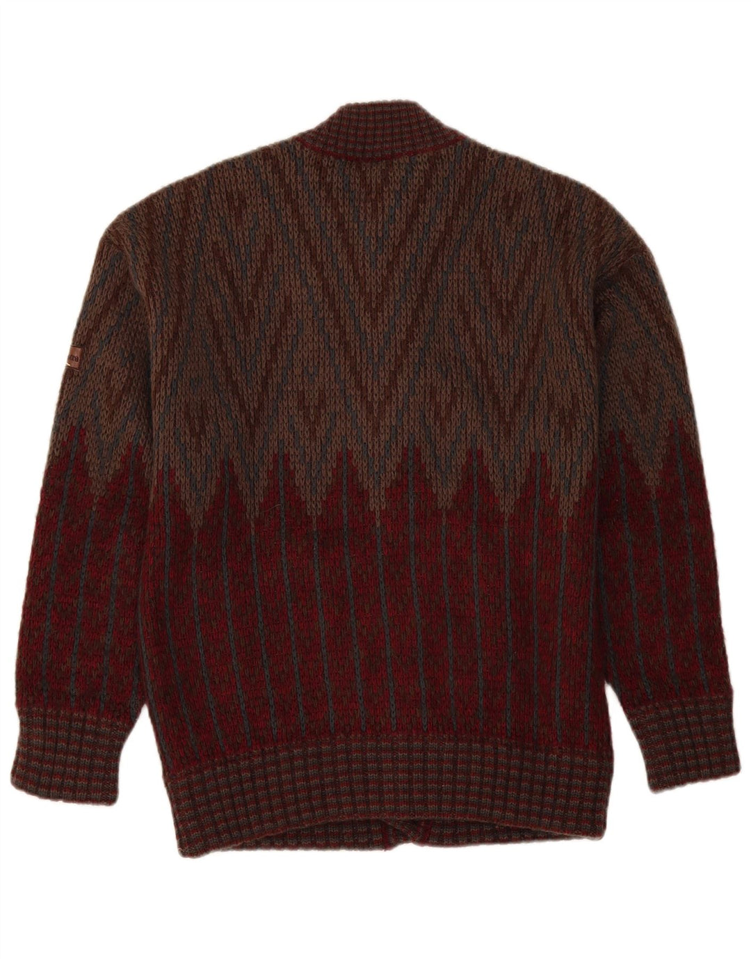 Vintage muški kardigan džemper srednje bordo geometrijske boje